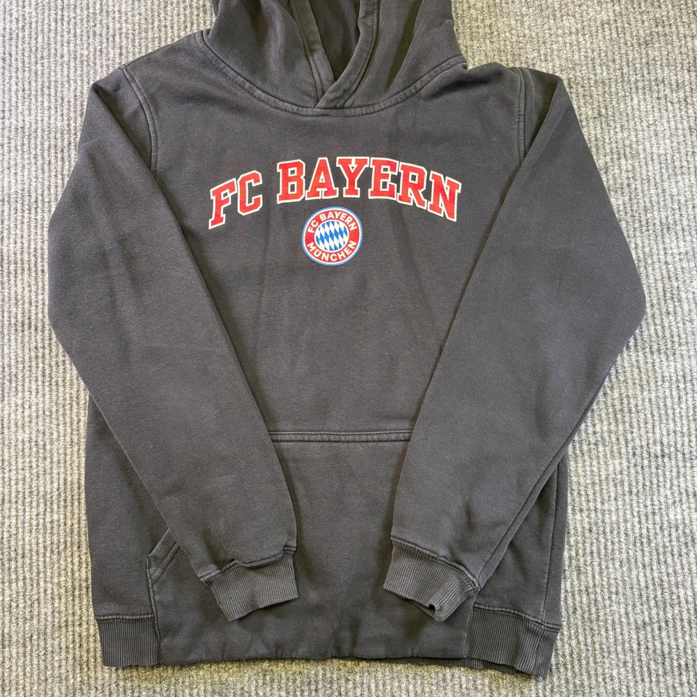 FC BAYERN MUNICH HOODIE SIZE L 14/16 BLACK COTTON BLEND PULLOVER SWEATSHIRT